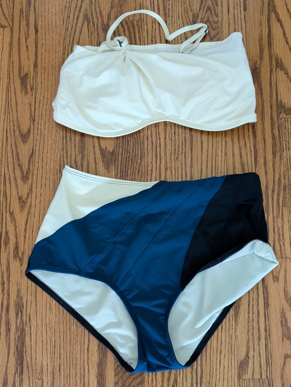 High-Waist Two-Piece Bikini Set in White and Teal